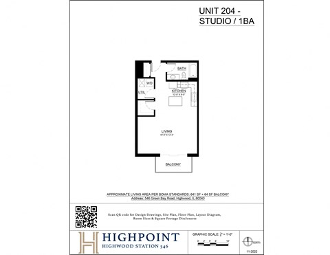 Floor plan for studio, 1 bath, 766 sqft